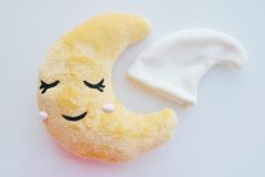 Crescent Moon Plush Pillow – Yellow Nursery Decor with Nightcap